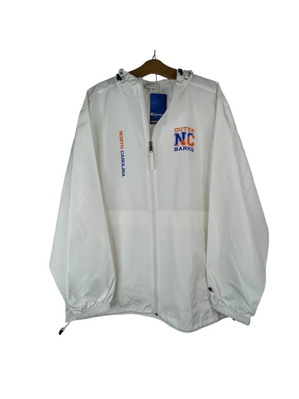 Outer Banks North Carolina Champion Packable Windbreaker Jacket Large White NEW